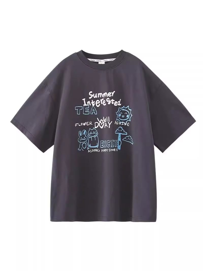 Girls' T-Shirt 2026 Style For Older Girls, Middle School Students, Printed Short-Sleeve Loose Top For Children, Trendy - Image 5