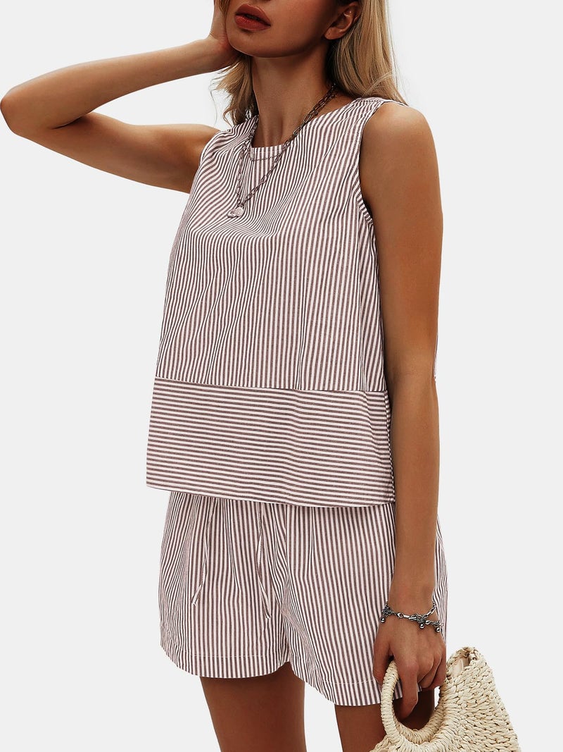 EXLURA Womens 100% Cotton Two Piece Sets Summer Outfits Casual Sleeveless Tank Top Matching Shorts Sets Beach Vacation Resort - Image 4