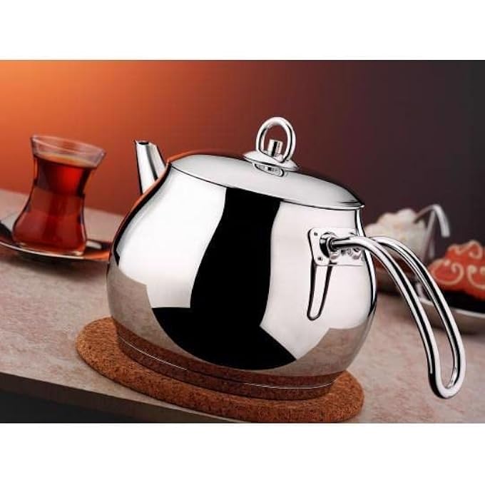 هاسيفير إبريق شاي من الفولاذ المقاوم للصدأ، غلاية شاي، غلاية شاي على الموقد، إبريق شاي بمقبض مقاوم للحرارة، سعة 20 لترًا - Image 2