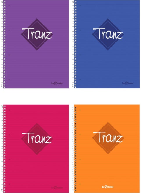 4-Piece School Notebook Set A5 Tranz Lined 200 Pages PP Cover