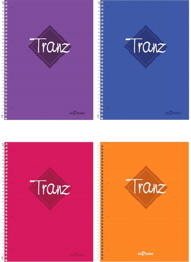 4-Piece School Notebook Set A5 Tranz Lined 200 Pages PP Cover