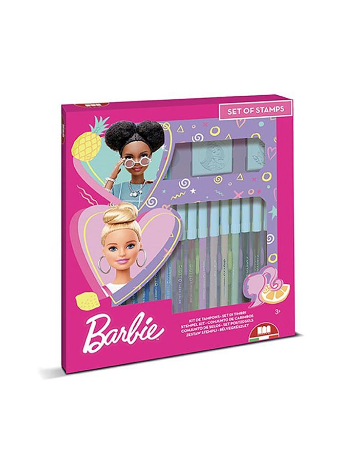 MULTIPRINT Barbie18 Felt-Tip Pens Set 18 Felt Pens, 2 Stamps And 1 Ink Pad  - Image 1