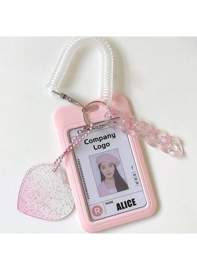 Unique Acrylic Kpop Photo card Holders Key chain ID Badge Holder with Spiral Wrist Coil ID Card Holder Photo Card Protector for School ID Office ID Access Card for Women Girls,Pink-2  - Image 1