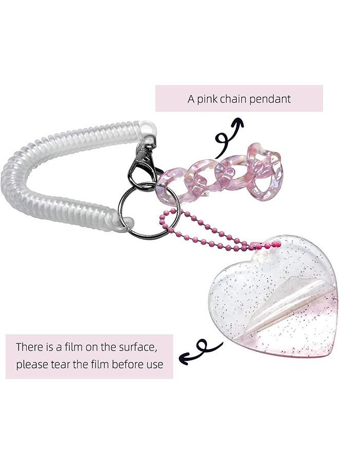 Unique Acrylic Kpop Photo card Holders Key chain ID Badge Holder with Spiral Wrist Coil ID Card Holder Photo Card Protector for School ID Office ID Access Card for Women Girls,Pink-2  - Image 4