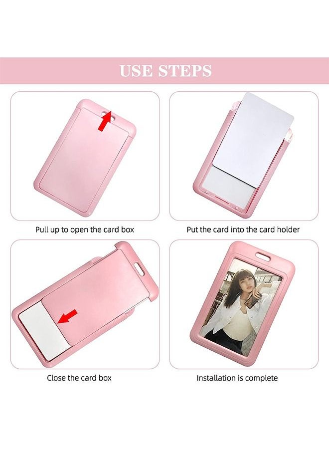 Unique Acrylic Kpop Photo card Holders Key chain ID Badge Holder with Spiral Wrist Coil ID Card Holder Photo Card Protector for School ID Office ID Access Card for Women Girls,Pink-2  - Image 3