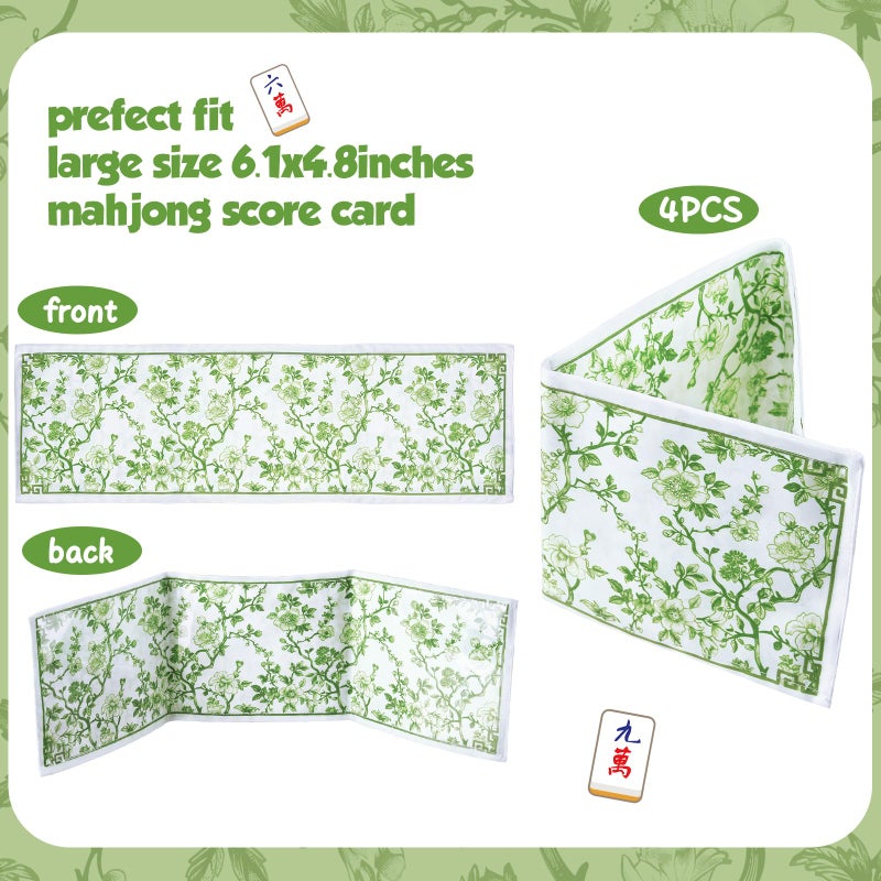 Sonwyoung 4 Pack Chinoiserie Mahjong Card Holder Chinoiserie Print Mahjong Card Sleeve Large Size(6 1/8â€x4 3/4â€) Soft Printed Fabric Scorecard Protector Holder Cover Gifts(Green) - Image 2