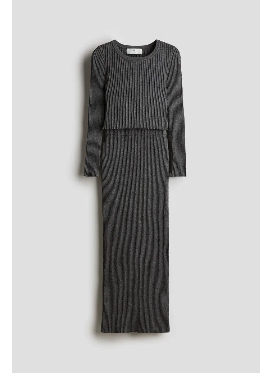 H&M 2-Piece Rib-Knit Top And Skirt Set