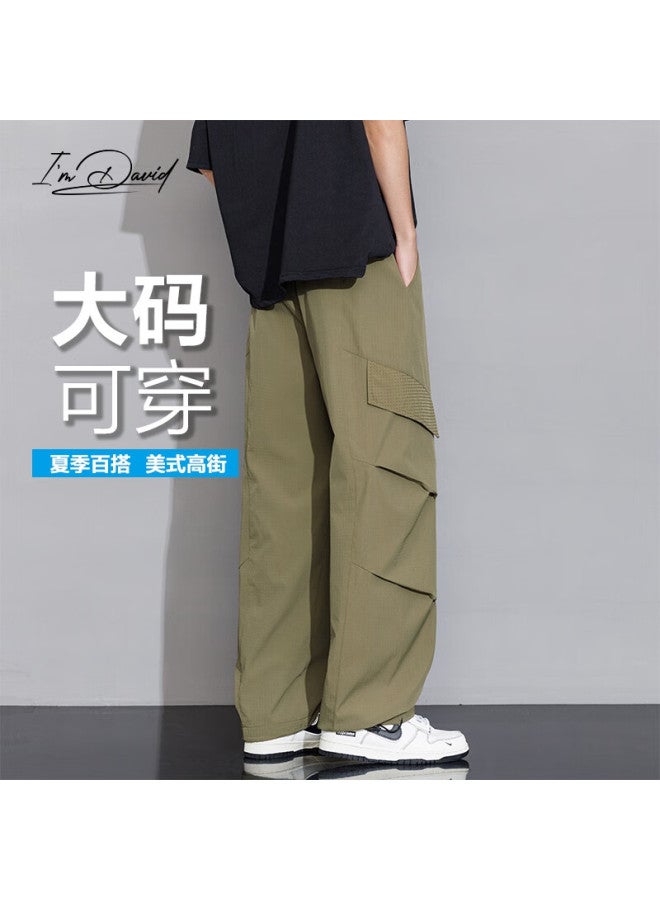 I'm David, Plus Size Cargo Pants For Men, Straight-leg Trousers, Lightweight Casual American High Street Style Tactical Long Pants For Spring And Summer