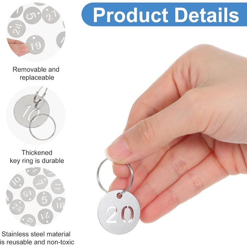 Stainless Steel Silvery Numbered Key Tags 30 Pack Numbers 1 30 for Lockers Hotel Luggage 23mm - Image 3