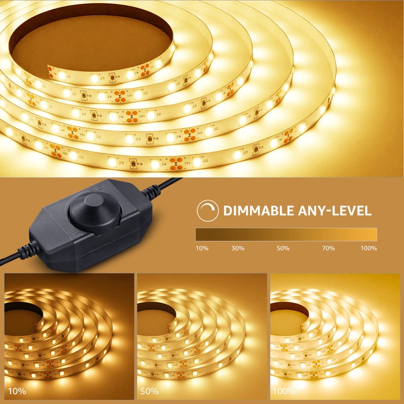 Lepro LED Strip Light White, 16.4Ft Dimmable Vanity Lights, 3000K Super Bright LED Tape Lights, 300 LEDs SMD 2835, Strong 3M Adhesive, Suitable for Home, Kitchen, Under Cabinet, Bedroom, Warm White - Image 2