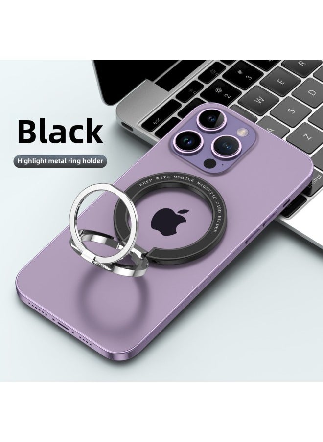 Generic 新款手机磁吸指环支架手机指环扣折叠支架适用于For Iphone14桌面支架-颜色:黑色  - Image 1