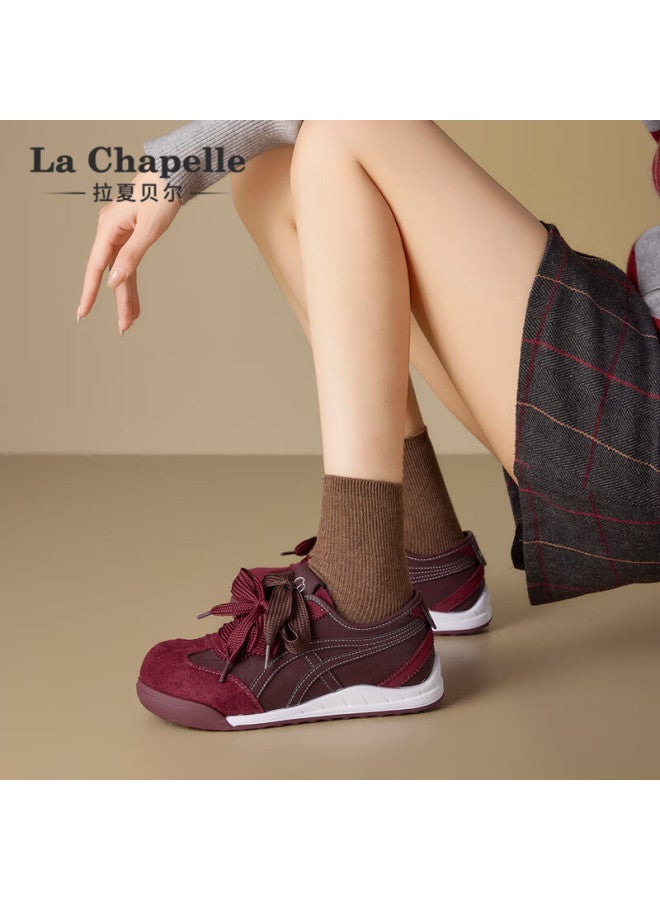 La Chapelle Women's Casual Trainer Shoes Autumn Winter New Versatile Sports Shoes Thick Sole Sneakers Wine Red Size 38