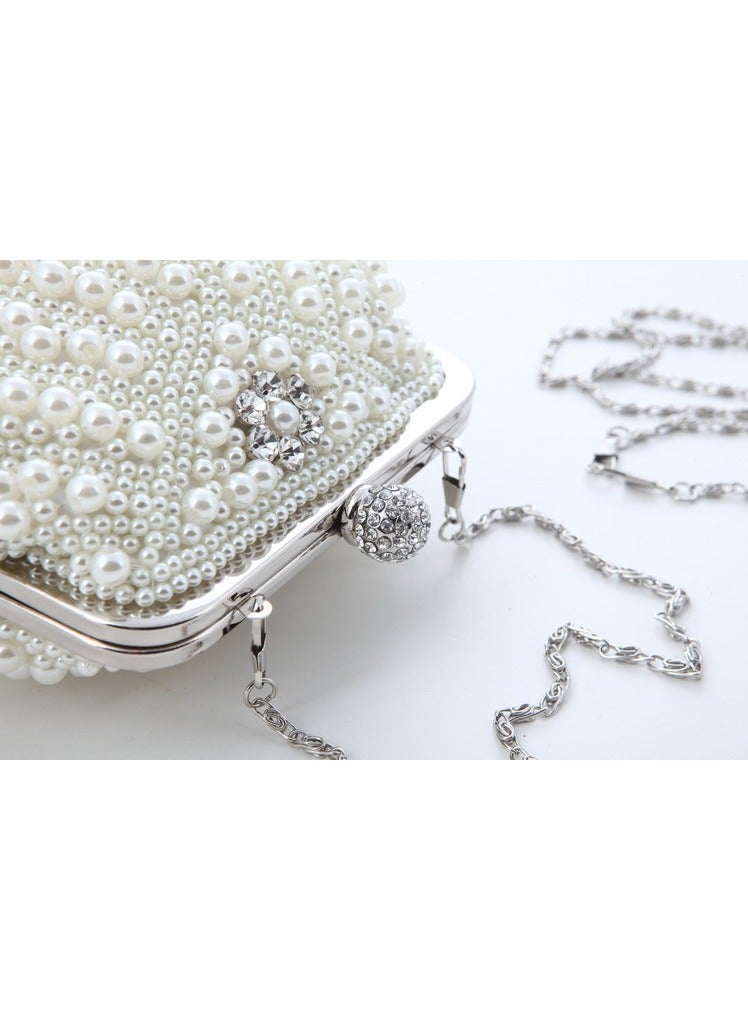 Vintage Pearl Shell Evening Bag – Handmade Beaded Small Handbag, Elegant Chain Shoulder Bag, Perfect for Party, Wedding & Gift, White  - Image 4