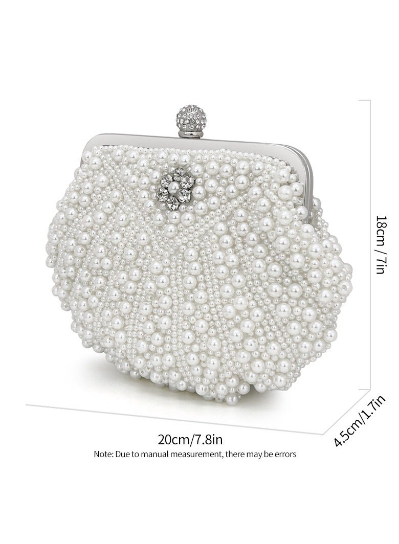 Vintage Pearl Shell Evening Bag – Handmade Beaded Small Handbag, Elegant Chain Shoulder Bag, Perfect for Party, Wedding & Gift, White  - Image 5