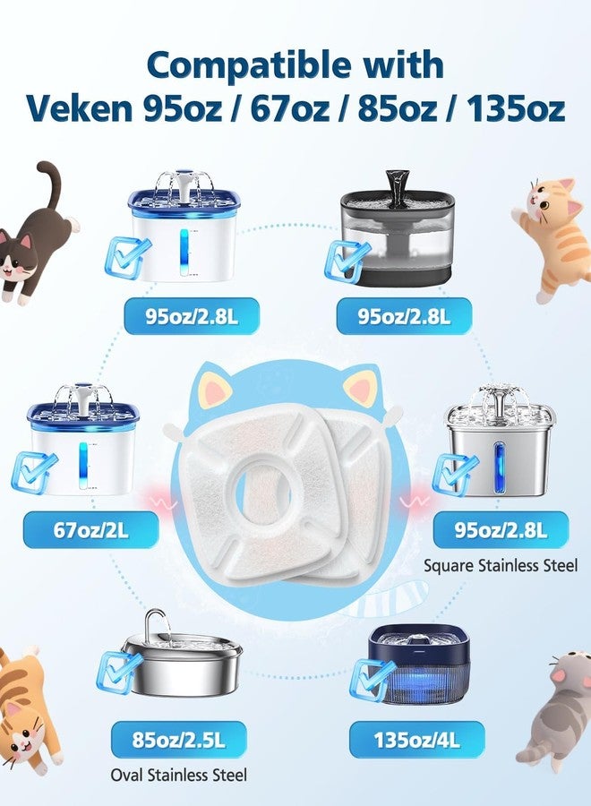 Beckacher 50 Pcs Cat Water Fountain Filters for Veken 95oz/2.8L, 67oz, 85oz, 135oz Dog Water Fountain Automatic Pet Fountain Dog Water Dispenser 25Pcs Pet Fountain Filter Replacement & 25Pcs Pre-Filter Sponges - Image 3