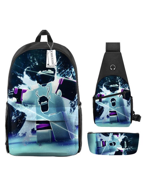 Student creative pattern backpack three-piece set 3D butterfly series men's and women's large-capacity computer backpack combination,21- Three-piece set - 39