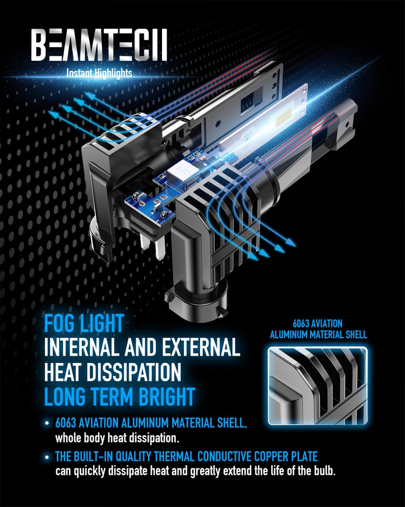 BEAMTECH H11 Bulb, H8 H9 Fog Light Fanless in Line 6500K White Pack of 2 - Image 5