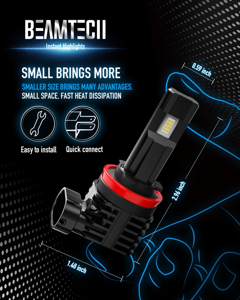 BEAMTECH H11 Bulb, H8 H9 Fog Light Fanless in Line 6500K White Pack of 2 - Image 4