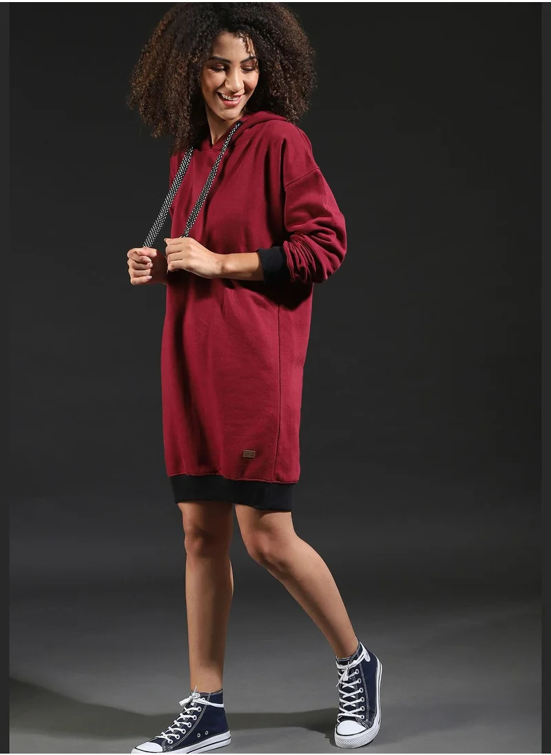 Campus Sutra Hoodie Neck Mini Dress