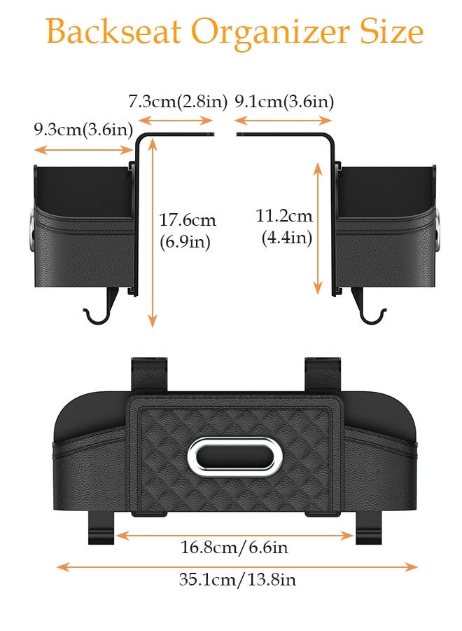 Forthcan Car Back Seat Organizer Box, Multi-Function Leather Storage Bag with Tissue Holder, Cup Holder, Phone Stand & Hooks, Universal Car Seat Back Storage - Image 4