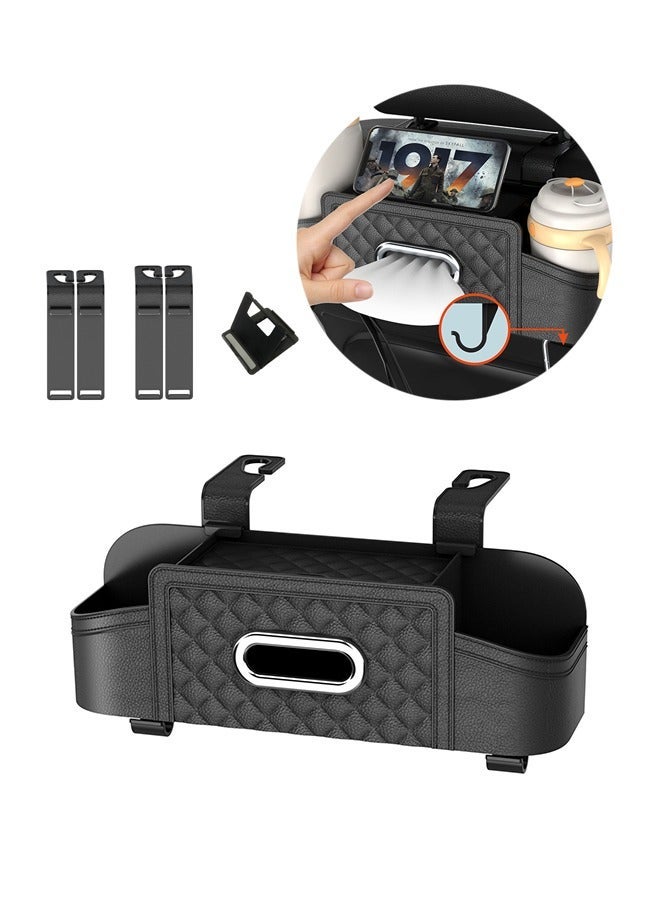 Forthcan Car Back Seat Organizer Box, Multi-Function Leather Storage Bag with Tissue Holder, Cup Holder, Phone Stand & Hooks, Universal Car Seat Back Storage - Image 2