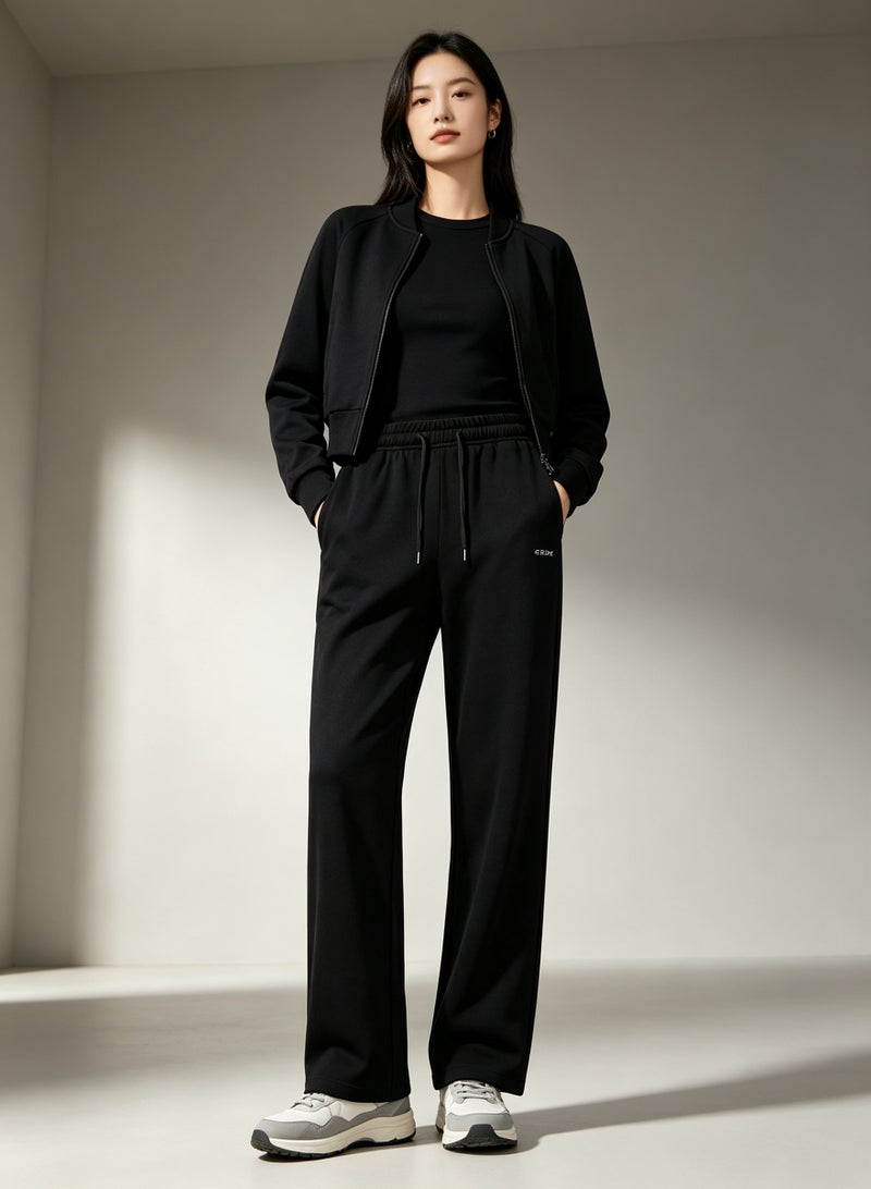 GEOX Unisex Wide Leg Sweatpants, Elastic Drawstring Waist Casual Lounge Trousers With Side Pockets, Black - Image 2