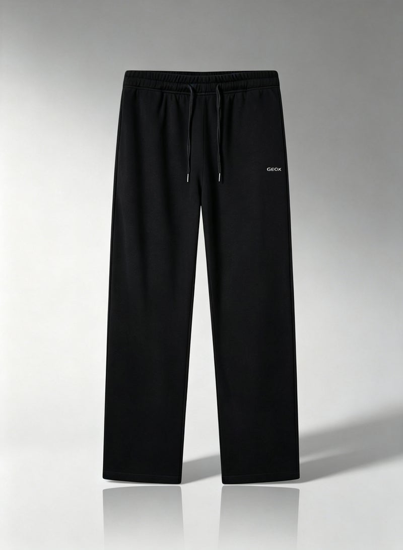 GEOX Unisex Wide Leg Sweatpants, Elastic Drawstring Waist Casual Lounge Trousers With Side Pockets, Black - Image 4