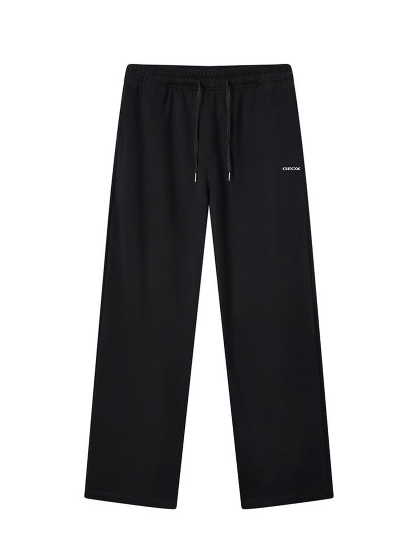 GEOX Unisex Wide Leg Sweatpants, Elastic Drawstring Waist Casual Lounge Trousers With Side Pockets, Black - Image 3