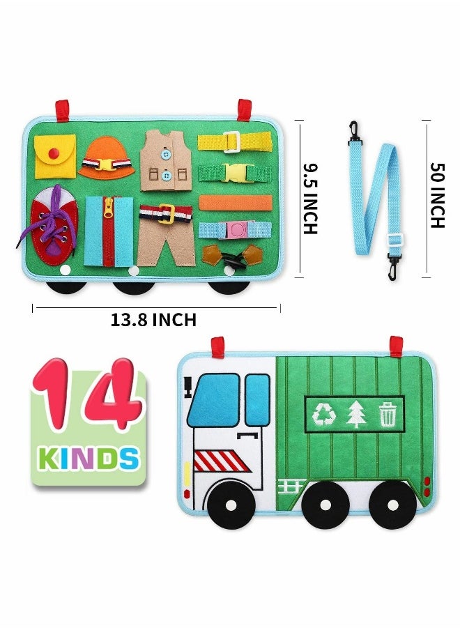 Toddler Busy Board 14 in 1 Activity Board, Montessori Sensory Toy for Fine Motor Skills, Learning Toy for Airplane or Car Travel, Preschool Educational Gift for Kids, Garbage Car Style  - Image 5
