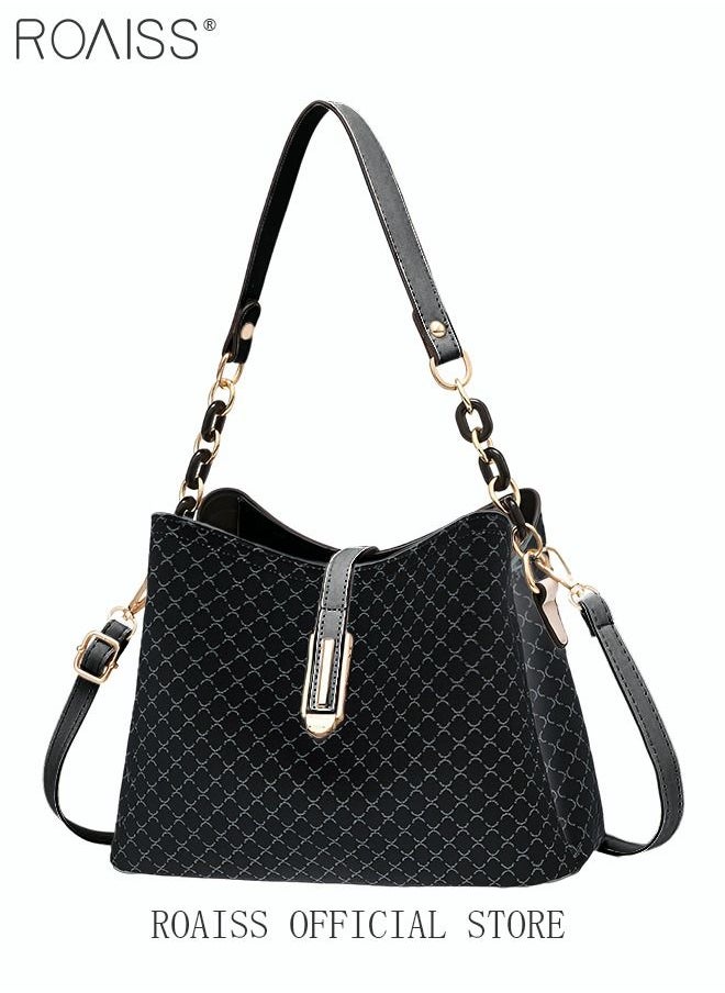 roaiss - PU Leather Handbag Large Capacity Shoulder Bag for Women Black - Image 1
