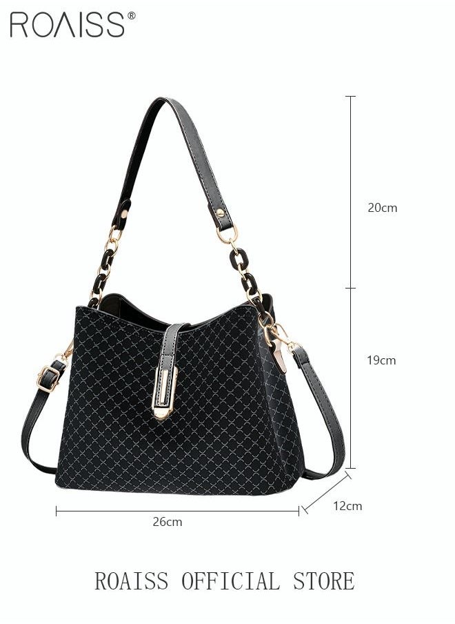 roaiss - PU Leather Handbag Large Capacity Shoulder Bag for Women Black - Image 1