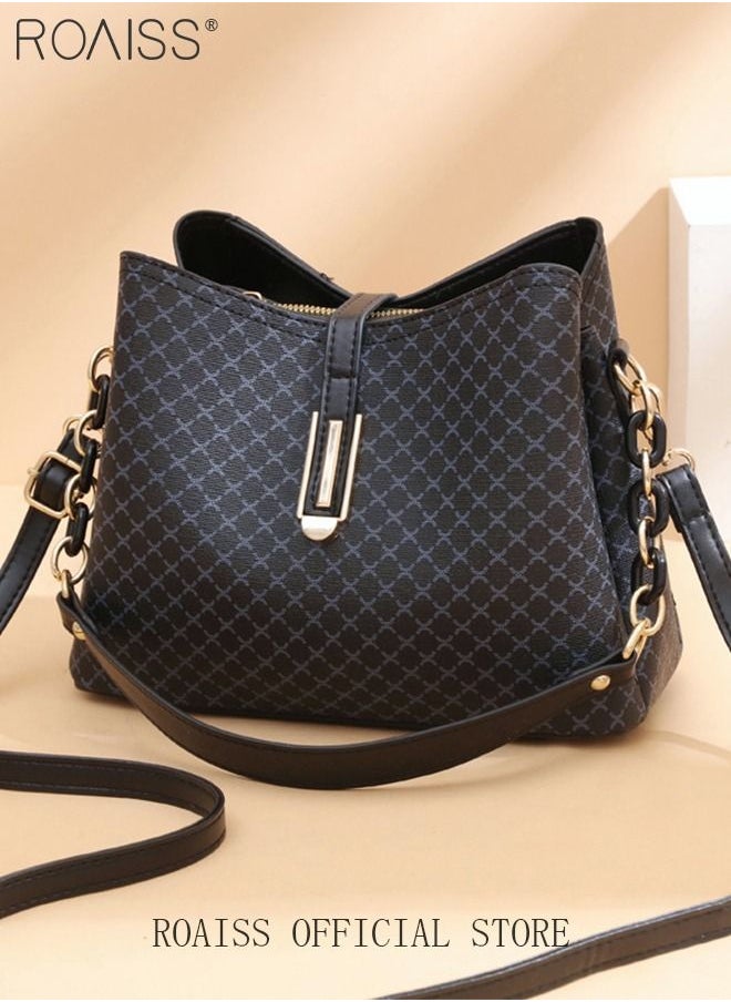roaiss - PU Leather Handbag Large Capacity Shoulder Bag for Women Black - Image 1