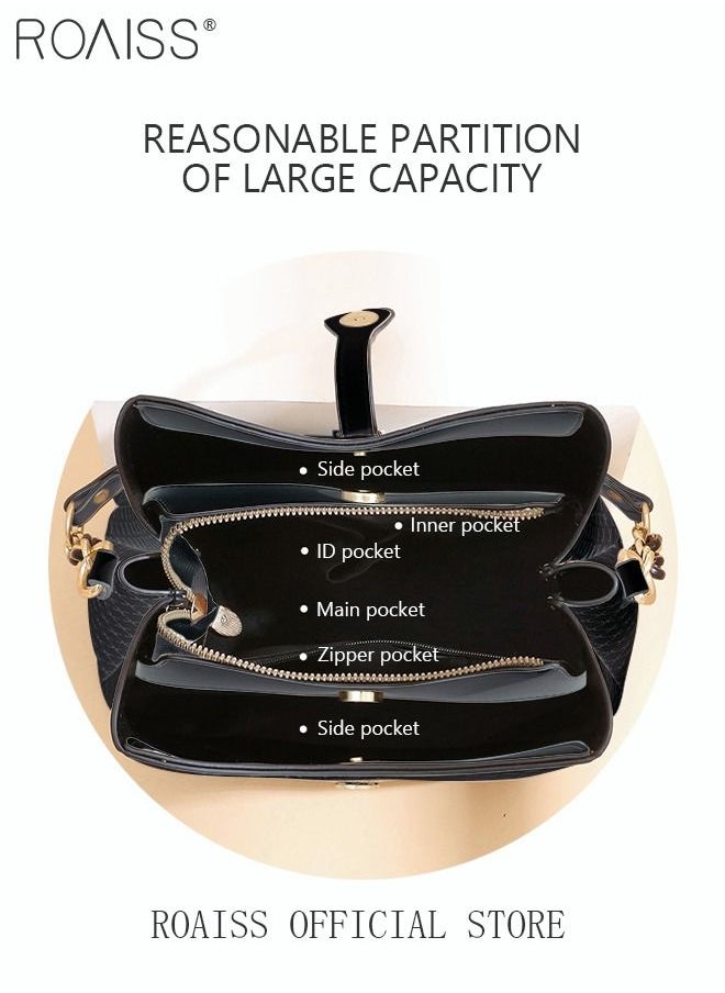roaiss - PU Leather Handbag Large Capacity Shoulder Bag for Women Black - Image 1