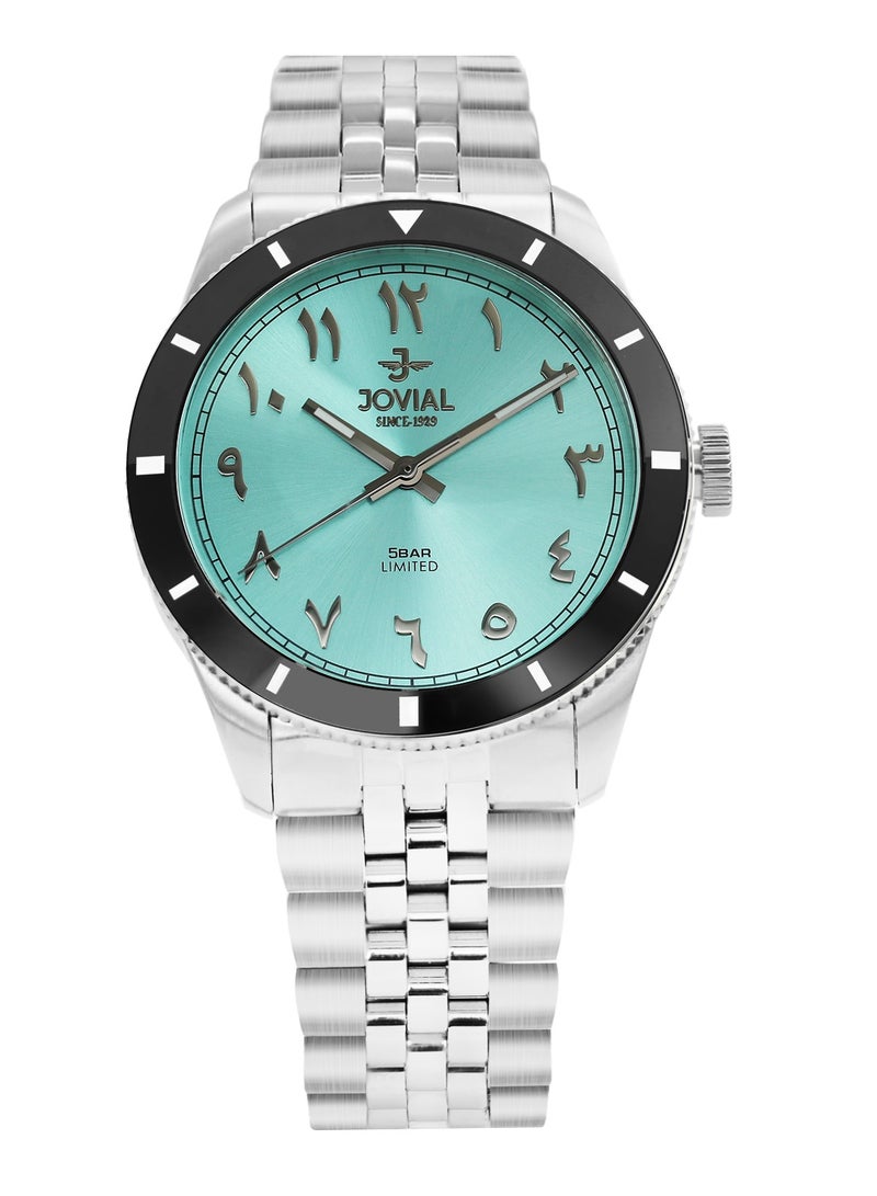 Jovial JOVIAL 1513GSMQ06E Men's Stainless Steel Watch, Aqua Blue Dial, Eastern Arabic Numerals, 5 BAR Water Resistant, Limited Edition, Analog - Image 1