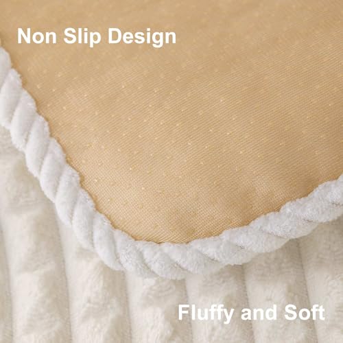 Aucrovee Soft Plush Plaid Couch Cover Washable, Non Slip Fleece Sectional Sofa Covers for 3 Cushion Couch Sofa L Sharped Sofa Slipcover for Pets, Furniture Protector (1 PCS 36"x36" White) - Image 5