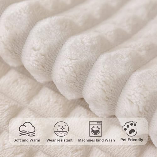 Aucrovee Soft Plush Plaid Couch Cover Washable, Non Slip Fleece Sectional Sofa Covers for 3 Cushion Couch Sofa L Sharped Sofa Slipcover for Pets, Furniture Protector (1 PCS 36"x36" White) - Image 4
