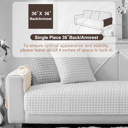 Aucrovee Soft Plush Plaid Couch Cover Washable, Non Slip Fleece Sectional Sofa Covers for 3 Cushion Couch Sofa L Sharped Sofa Slipcover for Pets, Furniture Protector (1 PCS 36"x36" White) - Image 2