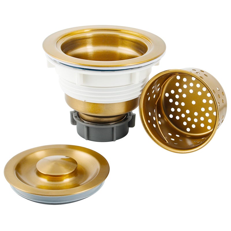 LQS Kitchen Sink Drain Strainer Assembly, Sink Drain 304 Stainless Steel with Removable Deep Waste Basket and Sealing Lid 3-1/2-inch Golden - Image 1