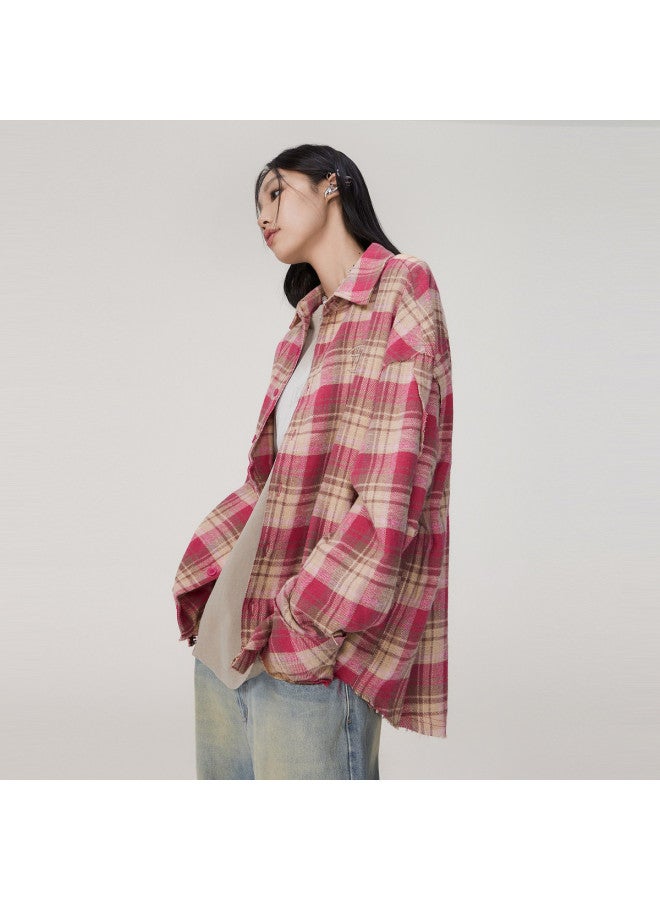 EPTISON Spring Shirt For Women With Premium Vintage Checkered Pattern, Long Sleeve Frayed Embroidered Loose Fit Unisex Shirt For Men And Women - Image 3