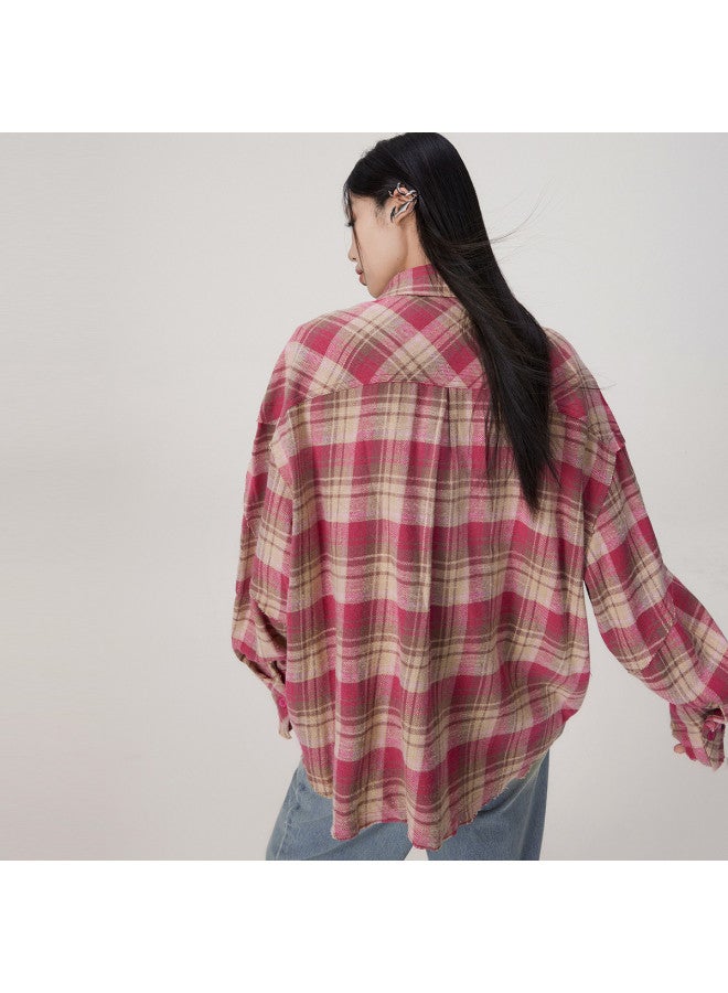 EPTISON Spring Shirt For Women With Premium Vintage Checkered Pattern, Long Sleeve Frayed Embroidered Loose Fit Unisex Shirt For Men And Women - Image 5