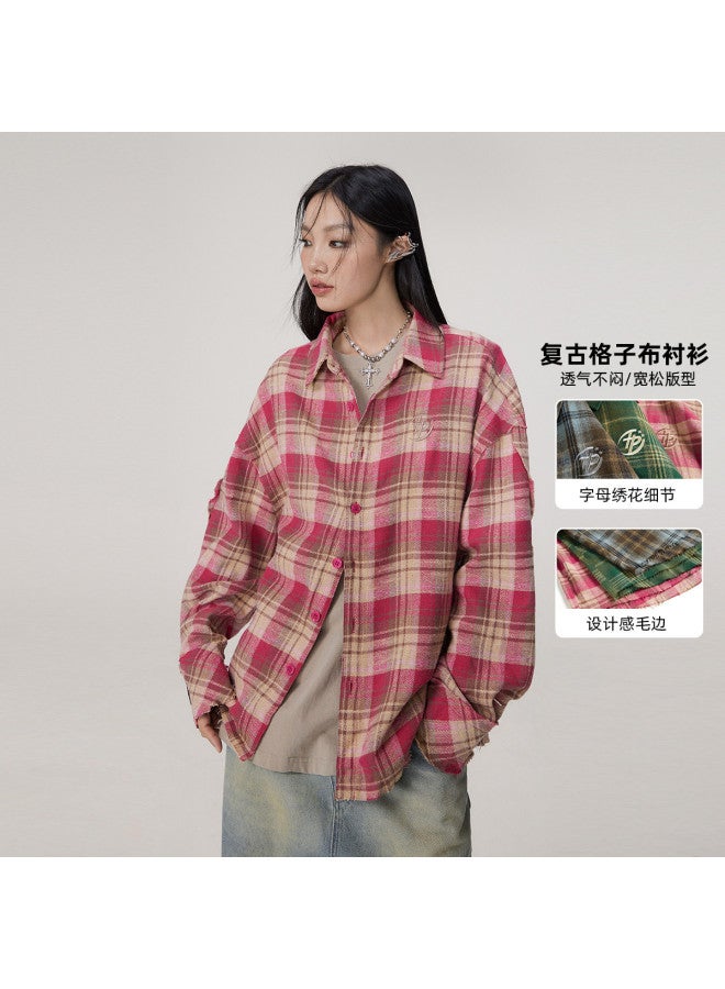 EPTISON Spring Shirt For Women With Premium Vintage Checkered Pattern, Long Sleeve Frayed Embroidered Loose Fit Unisex Shirt For Men And Women - Image 2