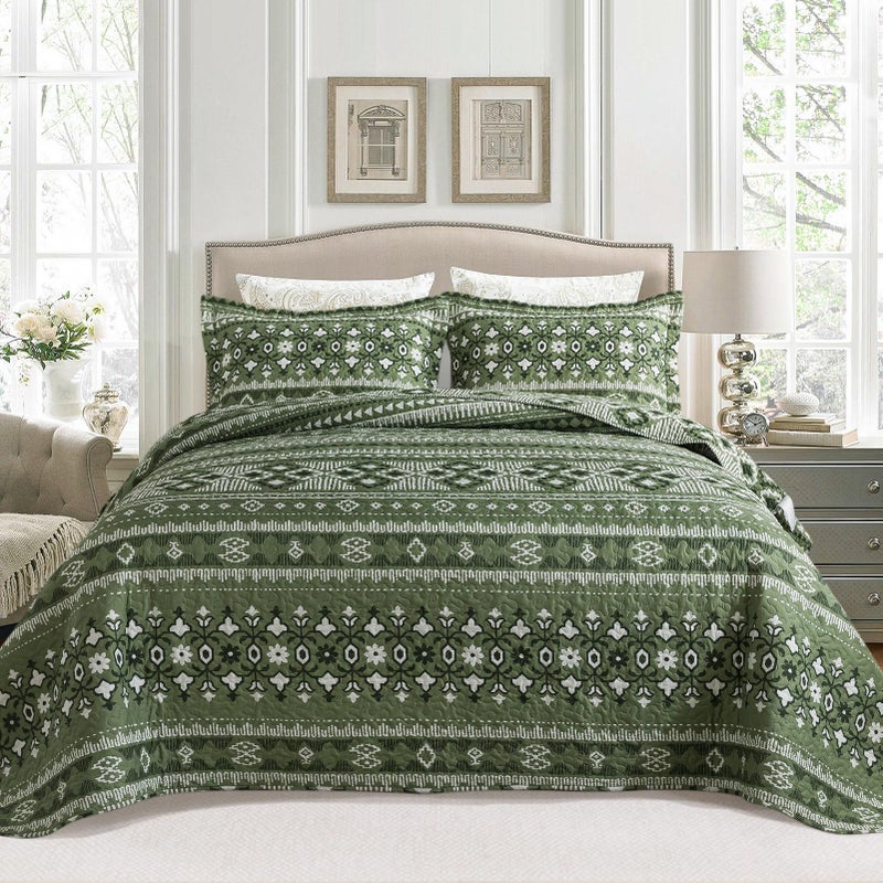 BEDIFANY California King Quilt, Reversible Lightweight Bedspread, Boho Bed Spread Coverlet Sets for Bed Decoration, All-Season Oversized King Size Quilt Bedding Set (108 * 118 in), 3 Pieces - Image 1