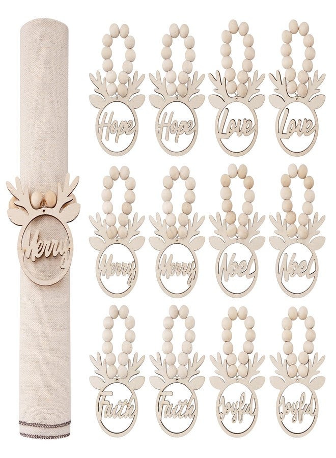 Vynium Christmas Napkin Rings Set of 12, Christmas Wooden Reindeer Napkin Rings for Winter Table Decorations, Wooden Farmhouse Napkins Holder for Xmas Holiday Wedding Party Home Ornaments - Image 1