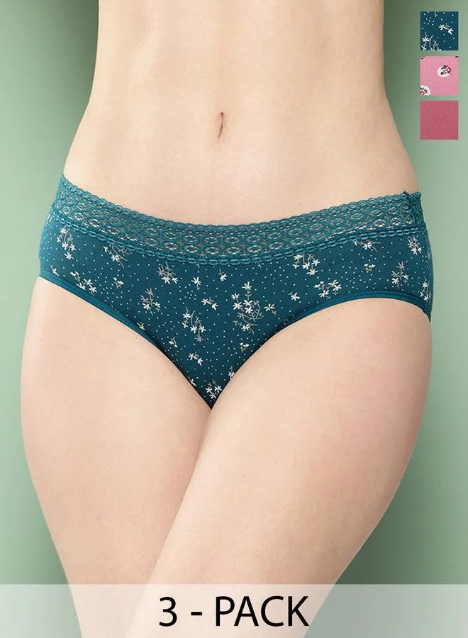 Leading Lady Leading Lady Pack of 3 - Printed Lace Waistband Bikini