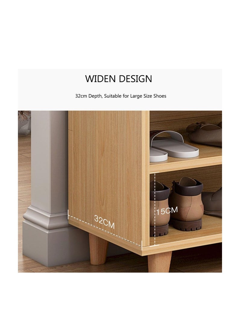 Generic Shoe Storage Bench,Wooden Shoe Bench with Seating/Backrest/Side Cabinet,Double Open Shelves Shoe Cabinet with Soft Cushion Seat for Entryway Hallway,Living Room Bedroom Shoe Rack Storage Bench (YN008)  - Image 4