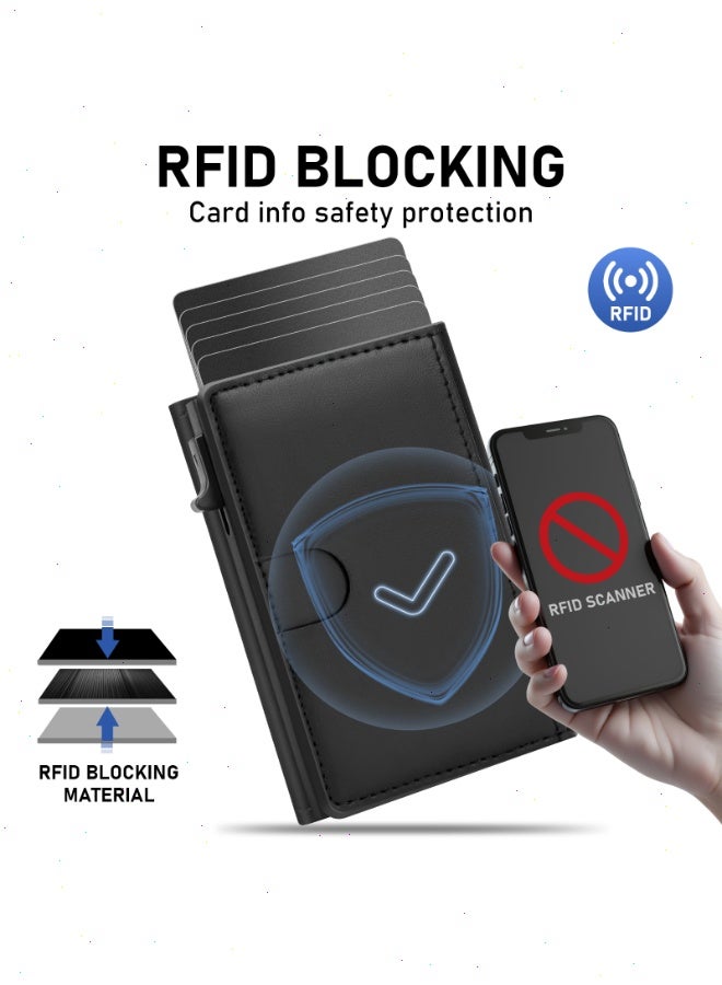 نوتوبوليس محفظة رجالية حافظة بطاقات ائتمان حافظة بطاقات رفيعة من الجلد الصناعي مزودة بتقنية RFID لمنع التسلل محفظة منبثقة للرجال زر إغلاق مغناطيسي ألياف كربونية 10 سم * 7.5 سم * 2.5 سم - Image 2