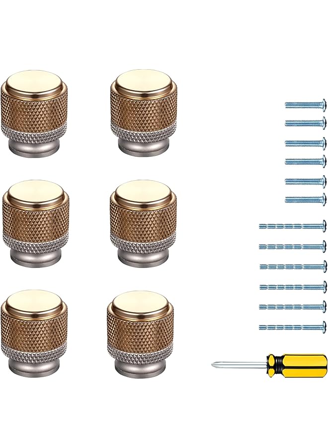 The Bros Cabinet Knobs 6-Pack 1" Aluminum Drawer Knob for Single Hole Kitchen Dresser Knobs with Diamond Pattern (Grey and Gold) - Image 1