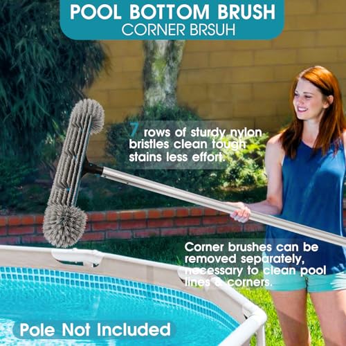 POOLWHALE 20'' Pool Brush Head, Detachable Pool Cleaning Brush with Durable Around Nylon Bristles, EZ Clip Aluminum Handle- Clean Swimming Pools Walls, Steps & Corners Faster - Image 5