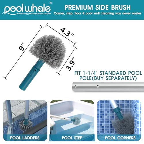 POOLWHALE 20'' Pool Brush Head, Detachable Pool Cleaning Brush with Durable Around Nylon Bristles, EZ Clip Aluminum Handle- Clean Swimming Pools Walls, Steps & Corners Faster - Image 4