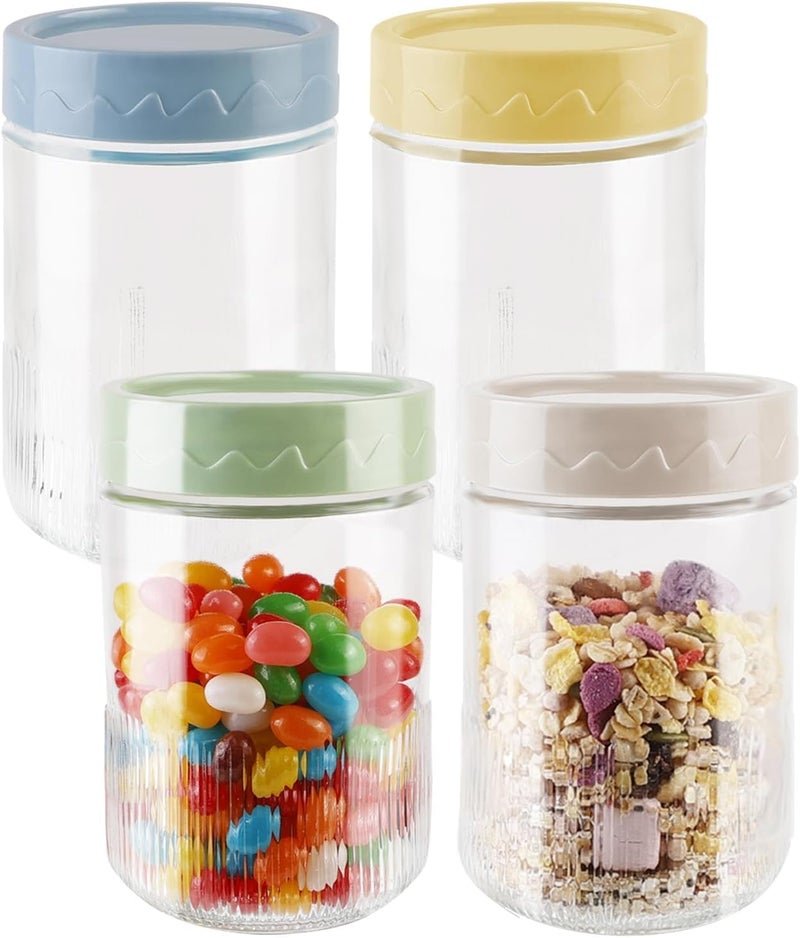 Excefore 16oz Glass Mason Jars with Lids - 4 Pack Wide Mouth Overnight Oats Containers, Large Capacity Airtight Storage Jars, Ideal for Milk, Salad, Snack, Cereal, Oatmeal, Meal Prep - Image 1